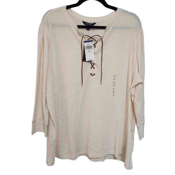 NWT Ralph Lauren Cream Waffle Knit Front Tie Top Size 3x - Picture 1 of 11